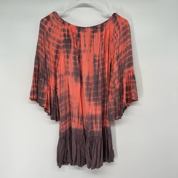 North Shore Tie Dye Ruffle Blouse Women's Size M Orange Bell Sleeve Y2K Flowy - Picture 2 of 6